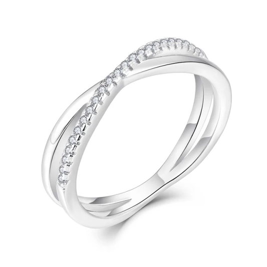 Sterling Silver Micropave Twist CZ Ring - HK Jewels