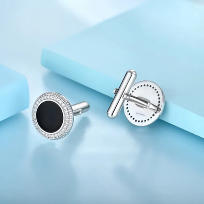 Sterling Silver and Black Onyx Micropave Bezel Round Cufflinks - HK Jewels