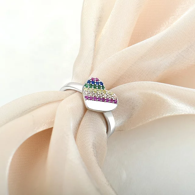 Sterling Silver Multicolor CZ Heart Ring - HK Jewels