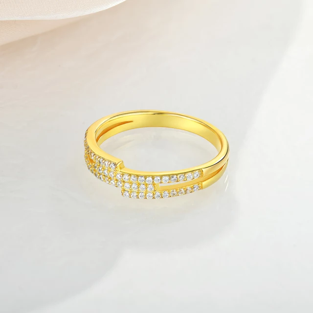 Gold Plated Sterling Silver Micropave Four Row Bypass Ring - HK Jewels