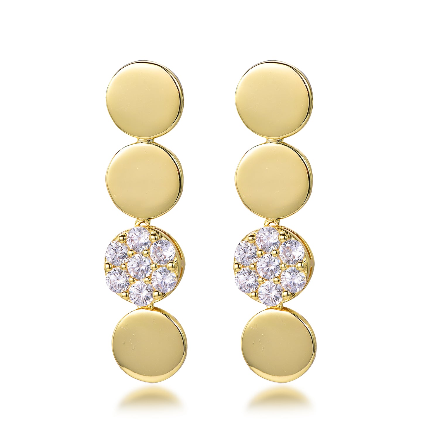 Gold Plated Sterling Silver Four Circle With CZ Cluster Earrings - HK Jewels