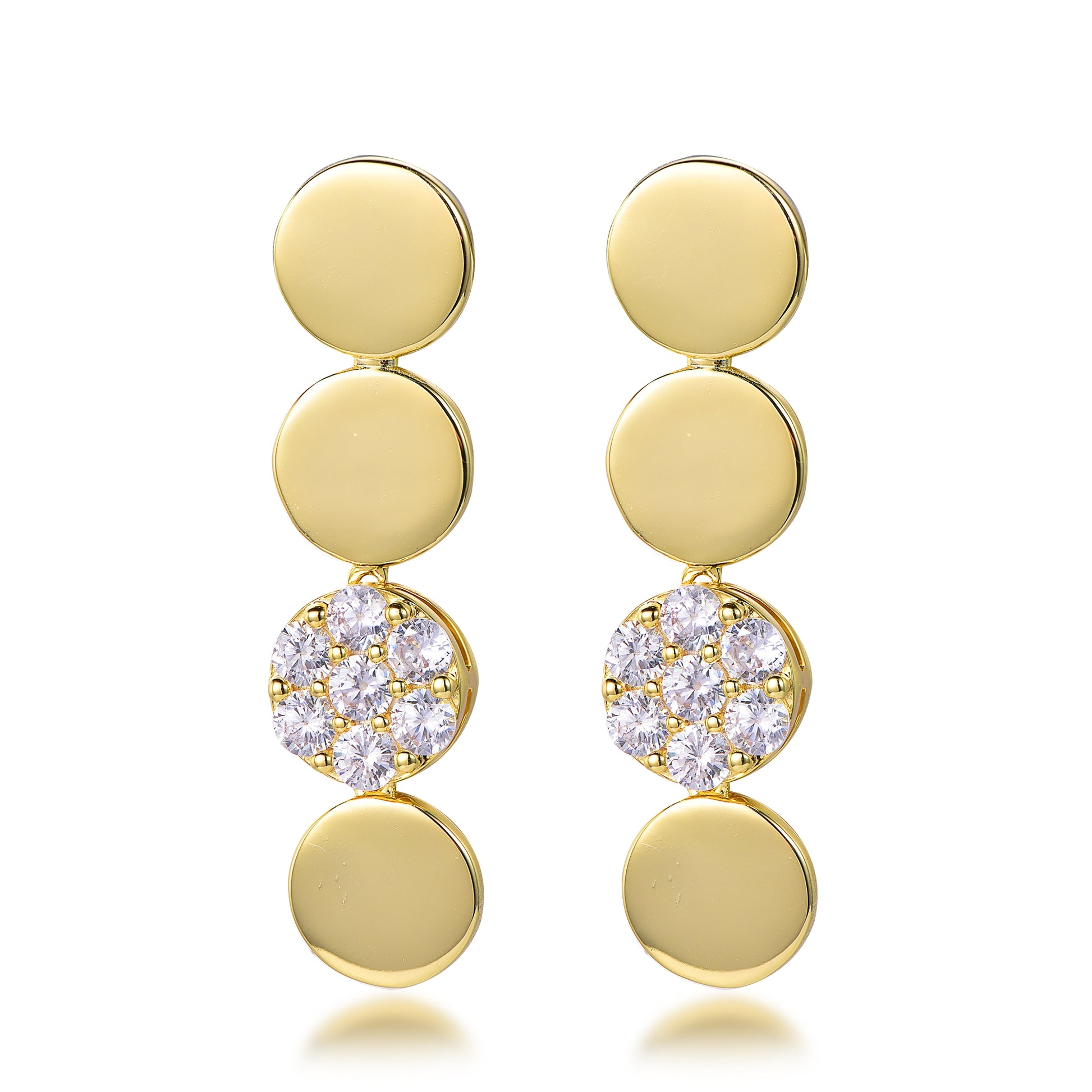 Gold Plated Sterling Silver Four Circle With CZ Cluster Earrings - HK Jewels