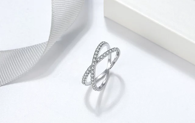 Sterling Silver Micropave X Shaped Ring - HK Jewels