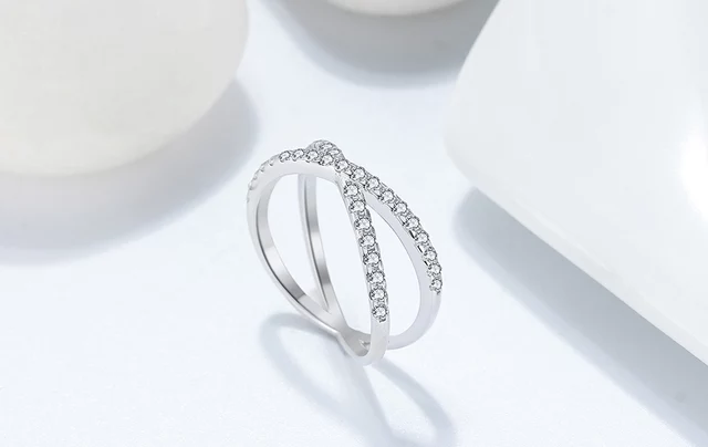 Sterling Silver Micropave X Shaped Ring - HK Jewels