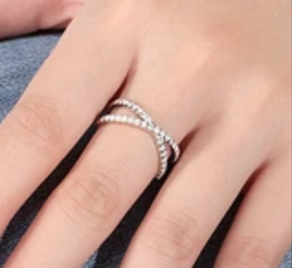 Sterling Silver Micropave X Shaped Ring - HK Jewels