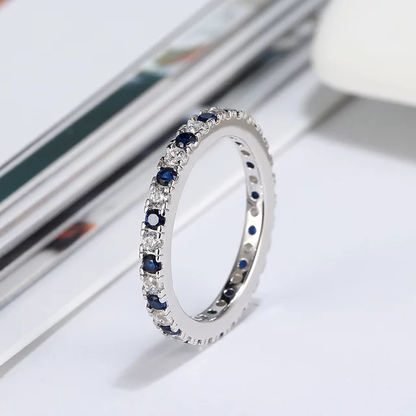 Sterling Silver Clear and Sapphire CZ Eternity Band - HK Jewels