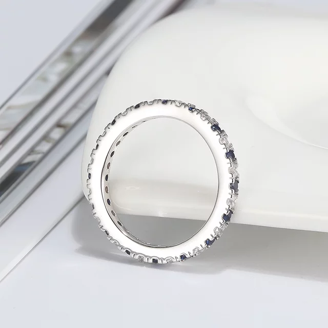 Sterling Silver Clear and Sapphire CZ Eternity Band - HK Jewels