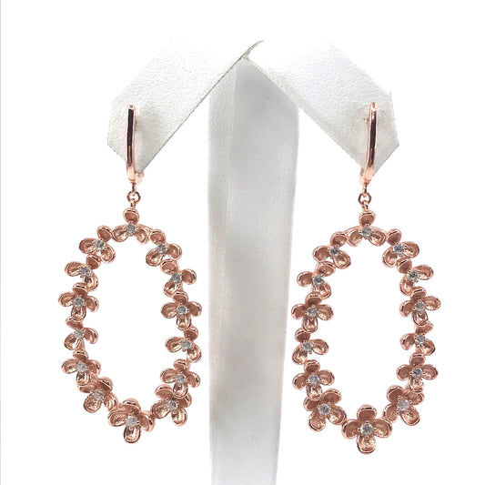 Rose Gold Plated Sterling Silver Flower Oval Earrings - HK Jewels