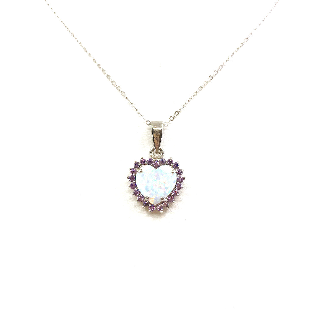 Sterling Silver Opal Small Heart Pendant - HK Jewels