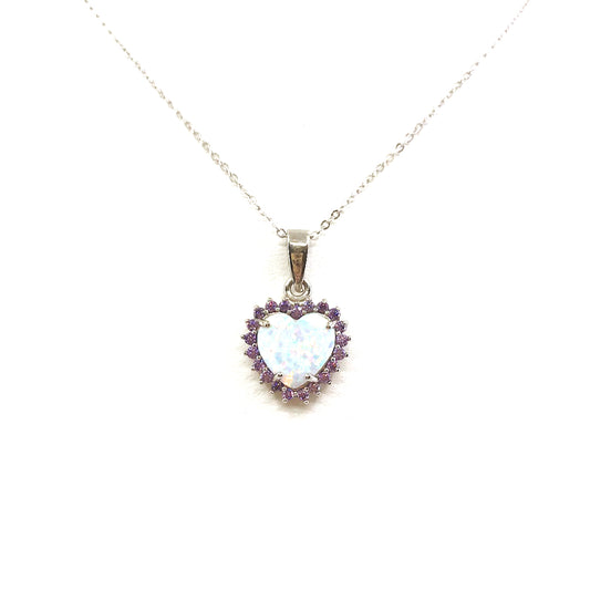 Sterling Silver Opal Small Heart Pendant - HK Jewels