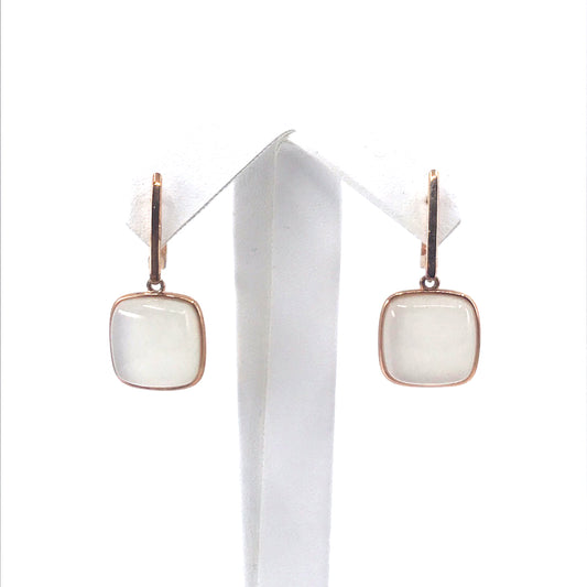 Rose Gold Plated Sterling Silver Stone Square Earrings - HK Jewels