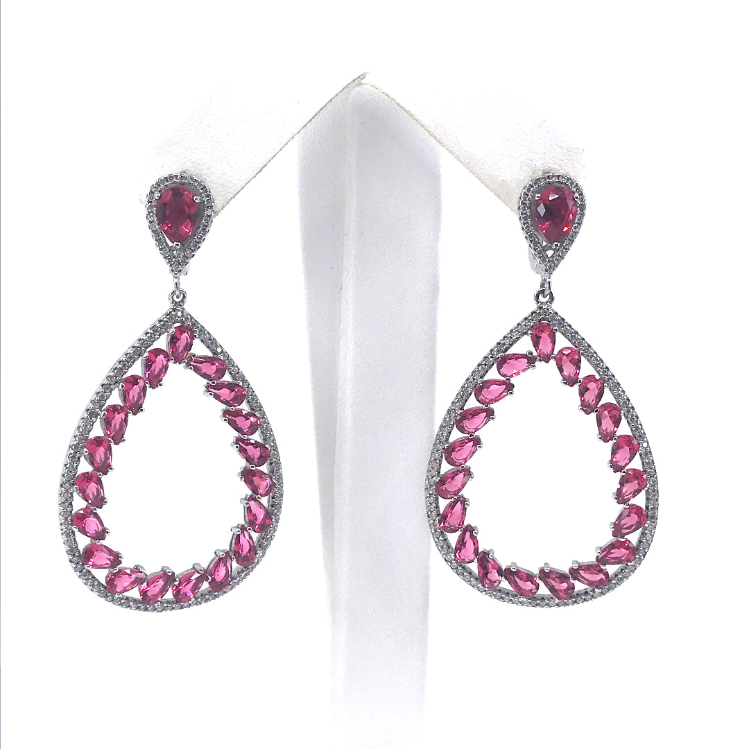 Sterling Silver Large Pink Teardrop Earrings - HK Jewels
