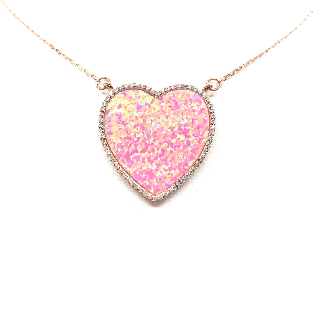 Sterling Silver Pink Opal Heart Necklace - HK Jewels
