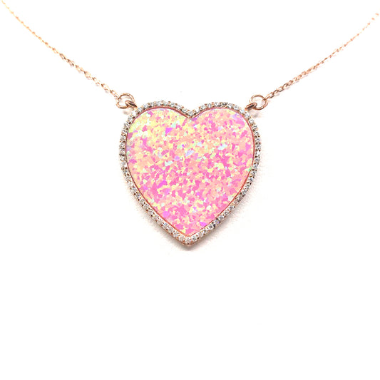 Sterling Silver Pink Opal Heart Necklace - HK Jewels