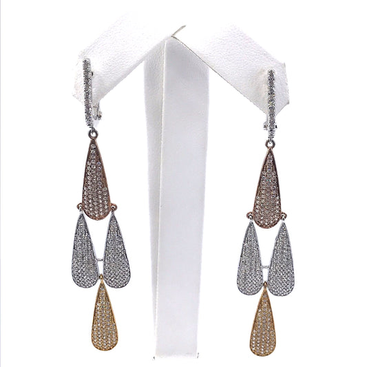 Sterling Silver Tricolor Teardrop Earrings - HK Jewels