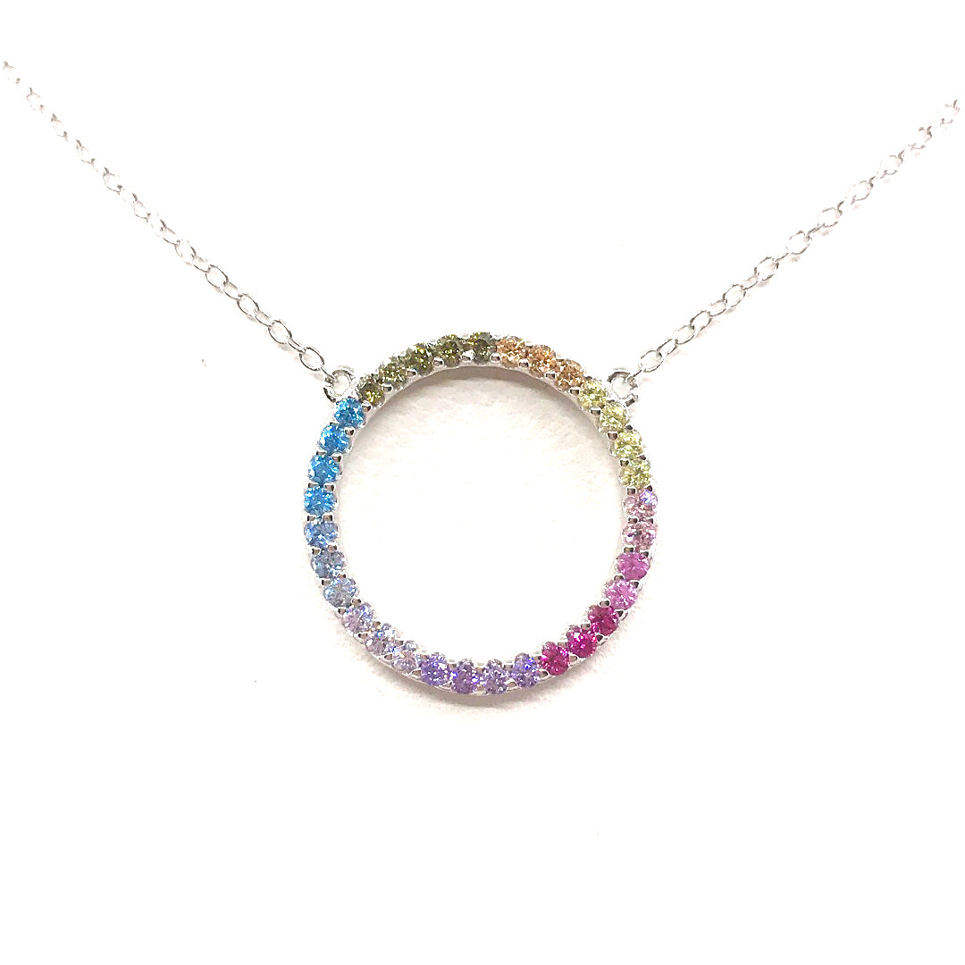 Sterling Silver Rainbow Circle Necklace - HK Jewels