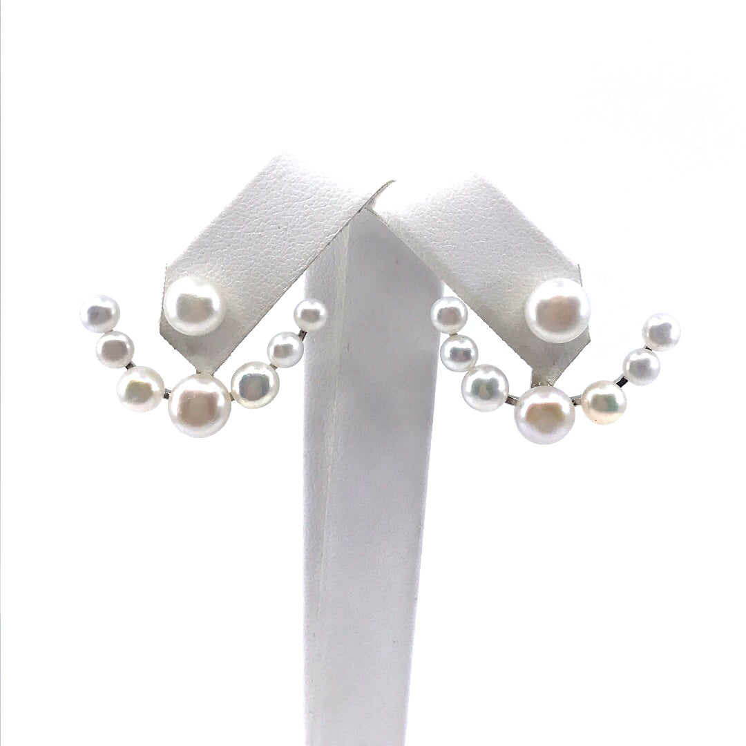 Sterling Silver Pearl Stud Earrings with Pearl Jacket - HK Jewels