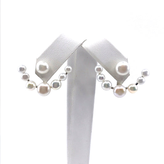 Sterling Silver Pearl Stud Earrings with Pearl Jacket - HK Jewels