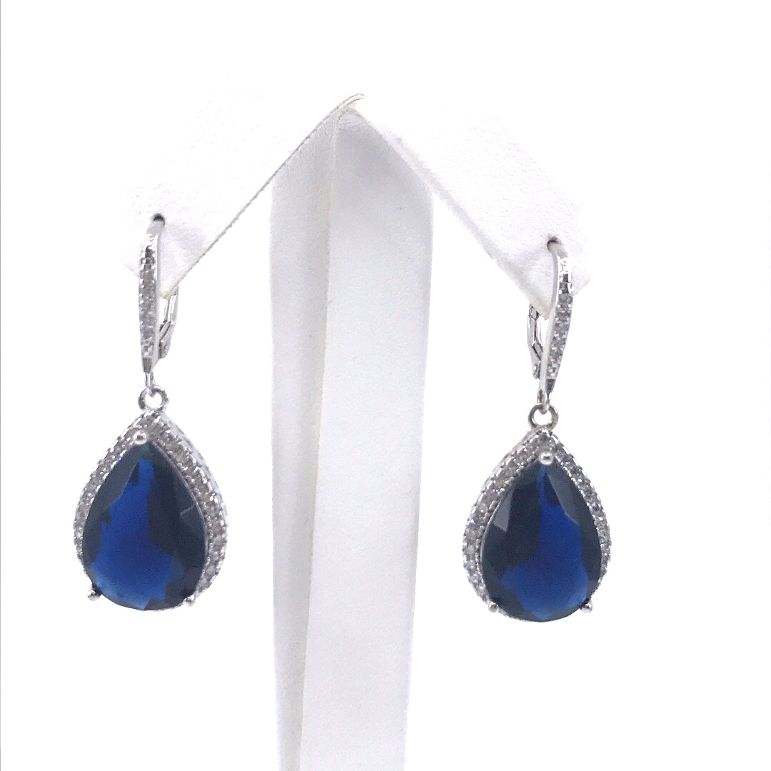 Sterling Silver Blue Stone Teardrop Earrings - HK Jewels
