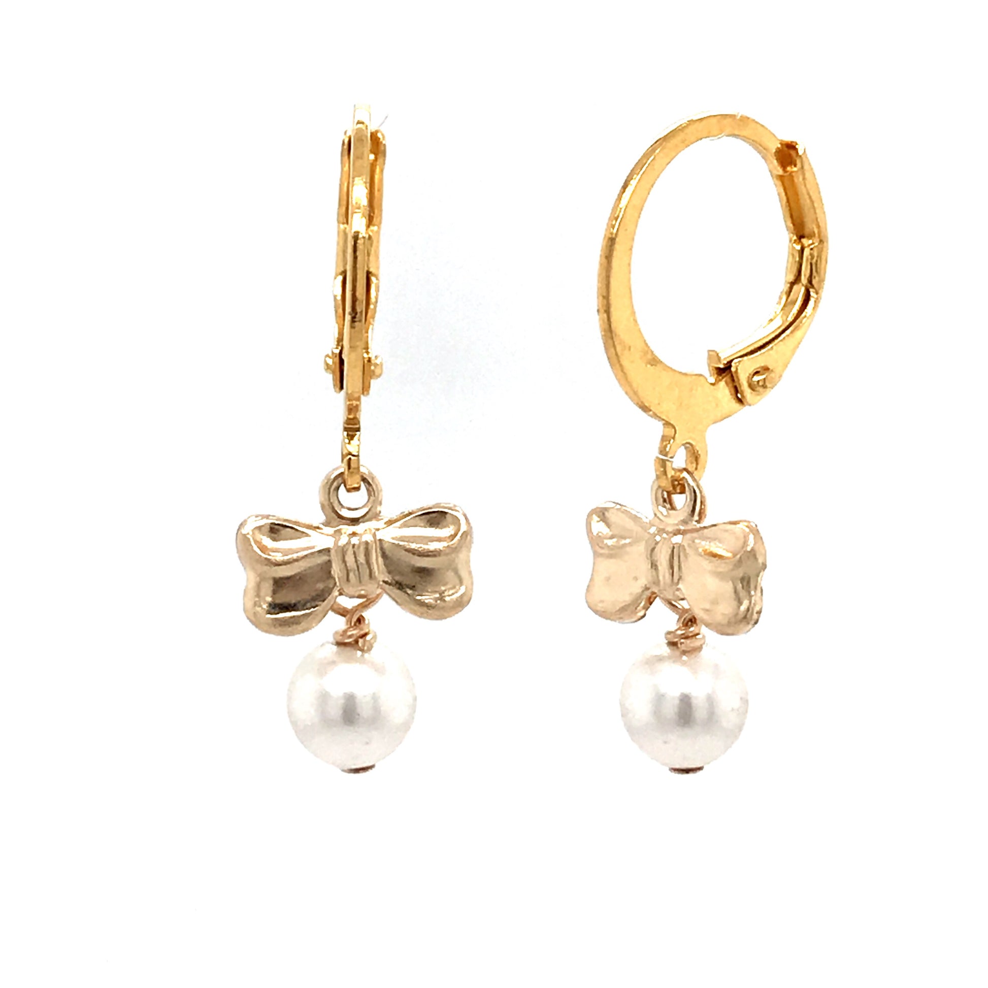 Surgical Steel Bow Pearl Earrings - HK Jewels
