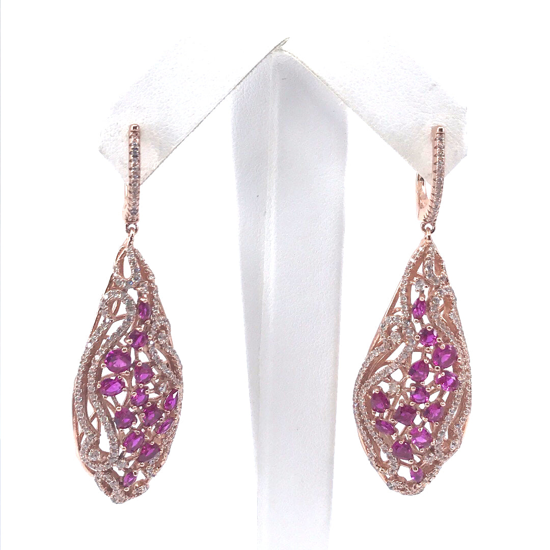 Rose Gold Plated Sterling Silver Drop Earrings - HK Jewels