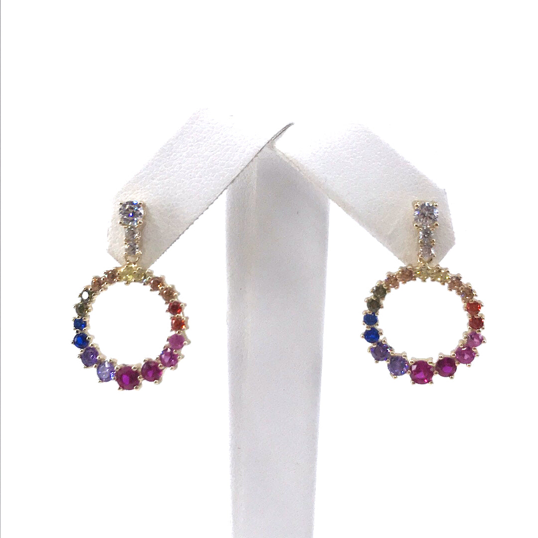 Gold Plated Sterling Silver Rainbow Circle Earrings - HK Jewels