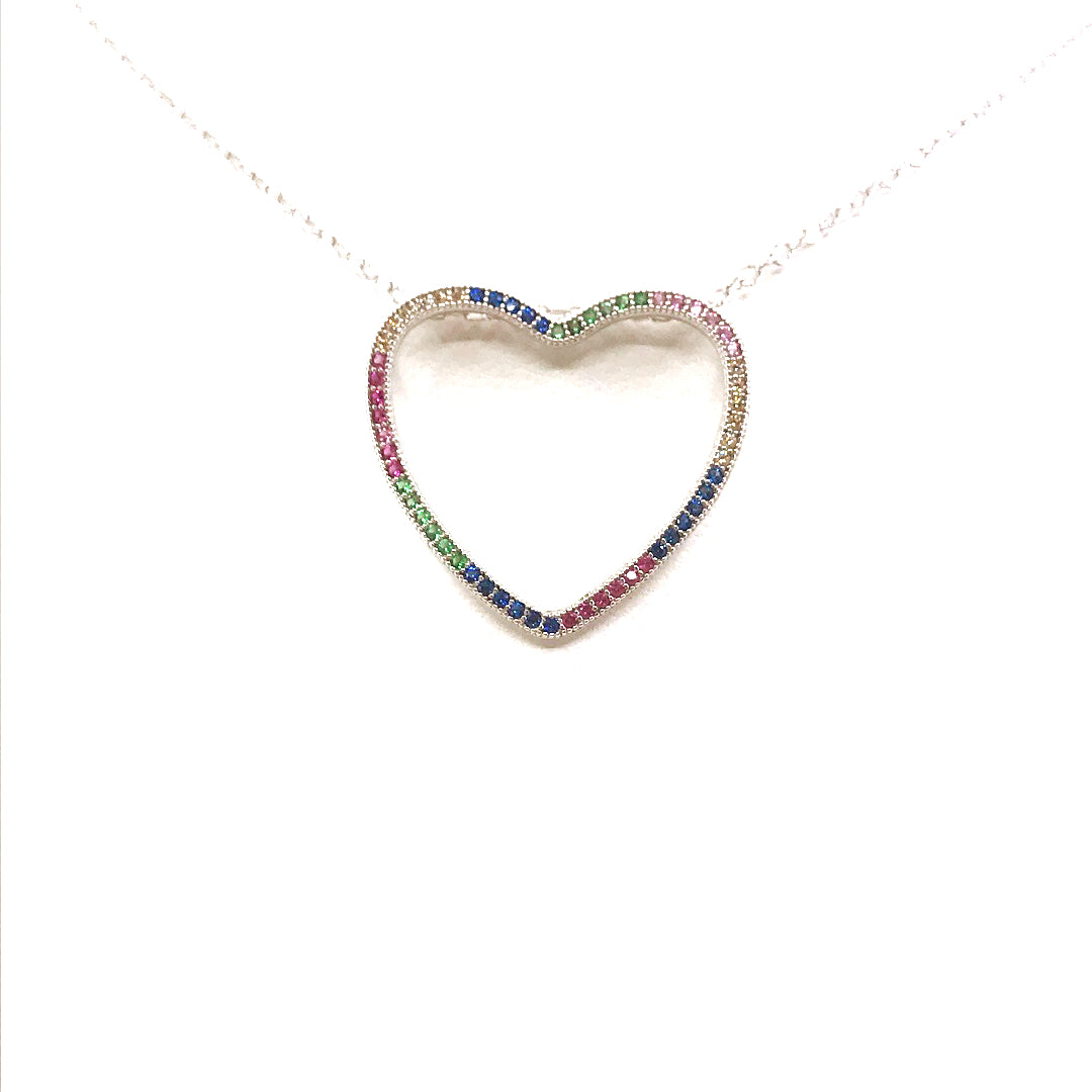Sterling Silver Rainbow Heart Necklace - HK Jewels
