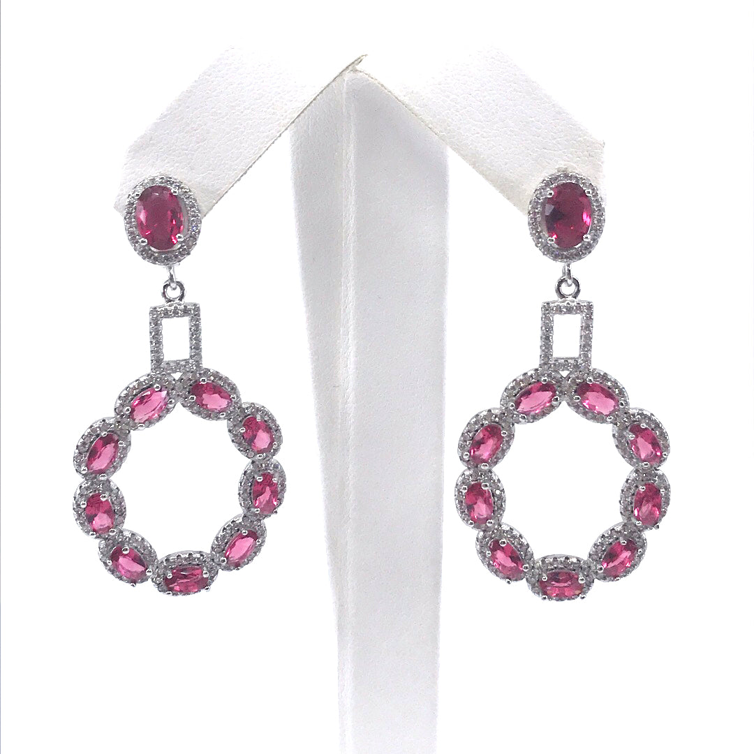 Sterling Silver Pink Oval Earrings - HK Jewels