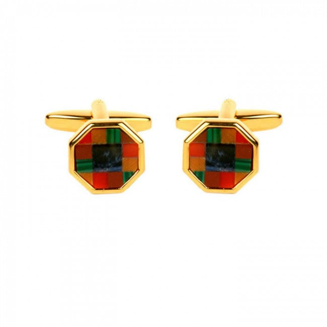 Multi Colored Octagonal Gold Plated Cufflinks - HK Jewels