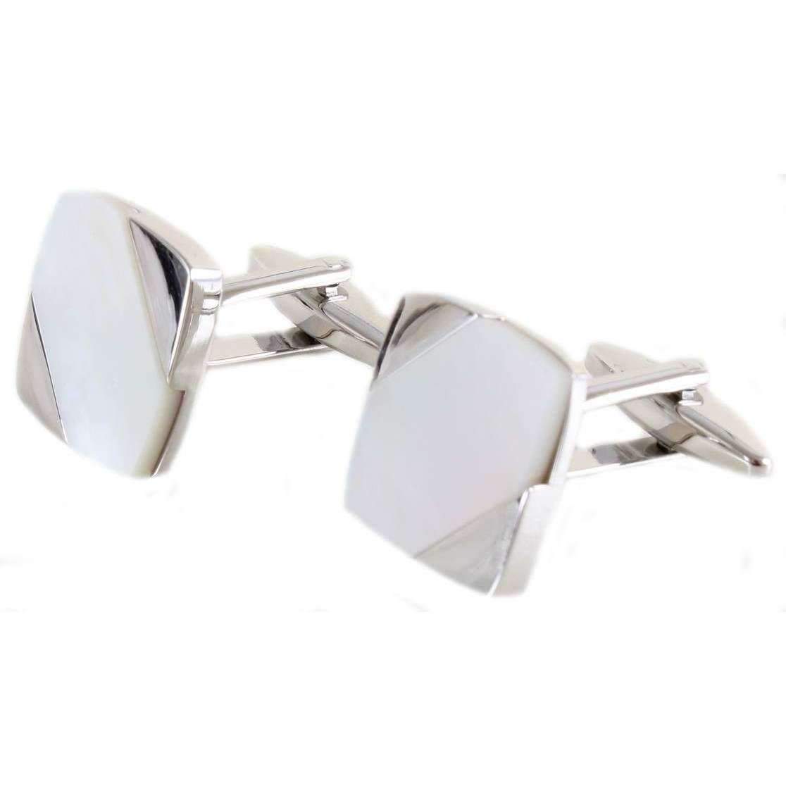 Rhodium Plated MoP Diagonal Cufflinks - HK Jewels
