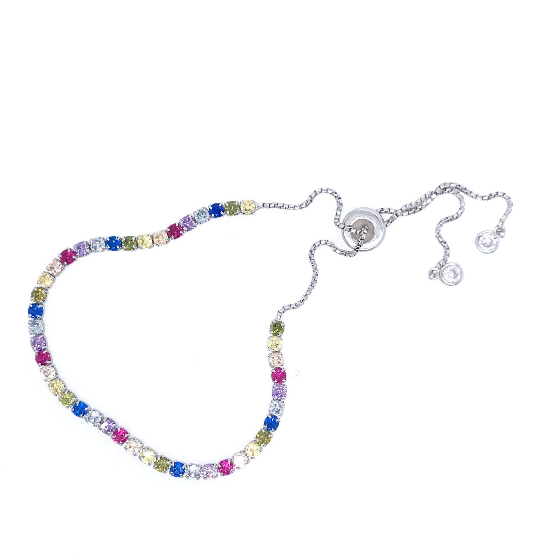 Sterling Silver Rainbow Bolo Bracelet - HK Jewels