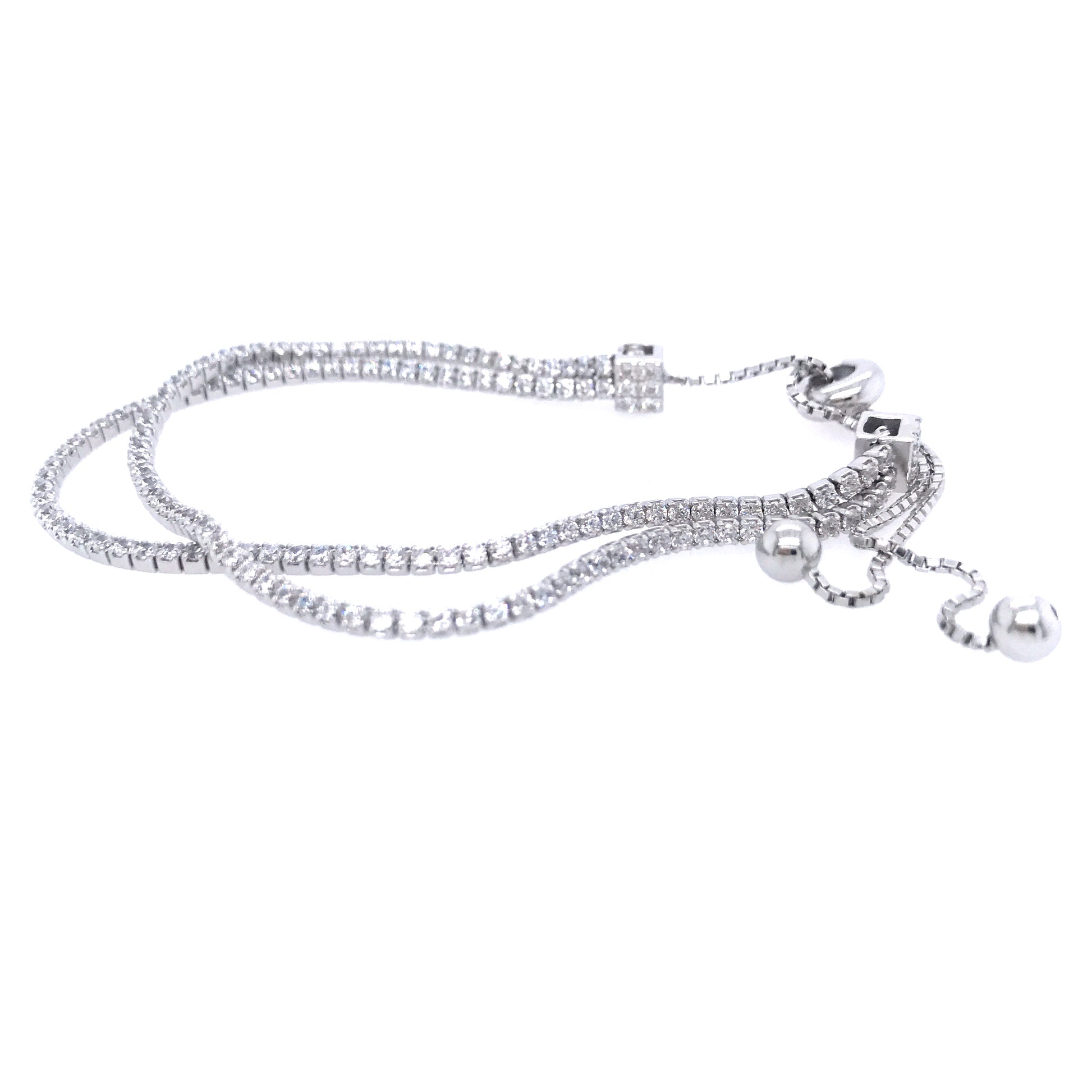 Sterling Silver Double Strand Tennis Bolo Bracelet - HK Jewels
