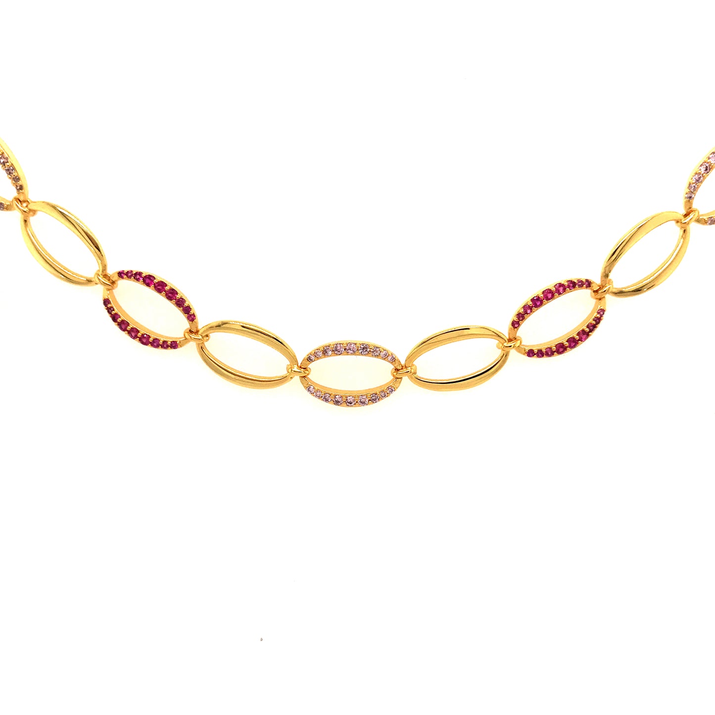 Gold Plated Fuchsia Oval Link Bracelet - HK Jewels