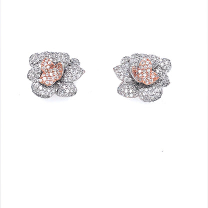 Sterling Silver Two Tone MicroPave Flower Studs - HK Jewels