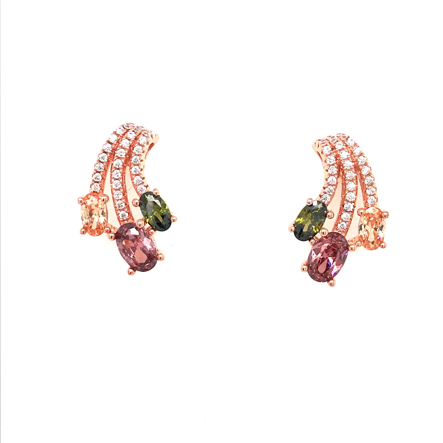 Rose Gold Plated Sterling Silver Multicolored Stud Earrings - HK Jewels