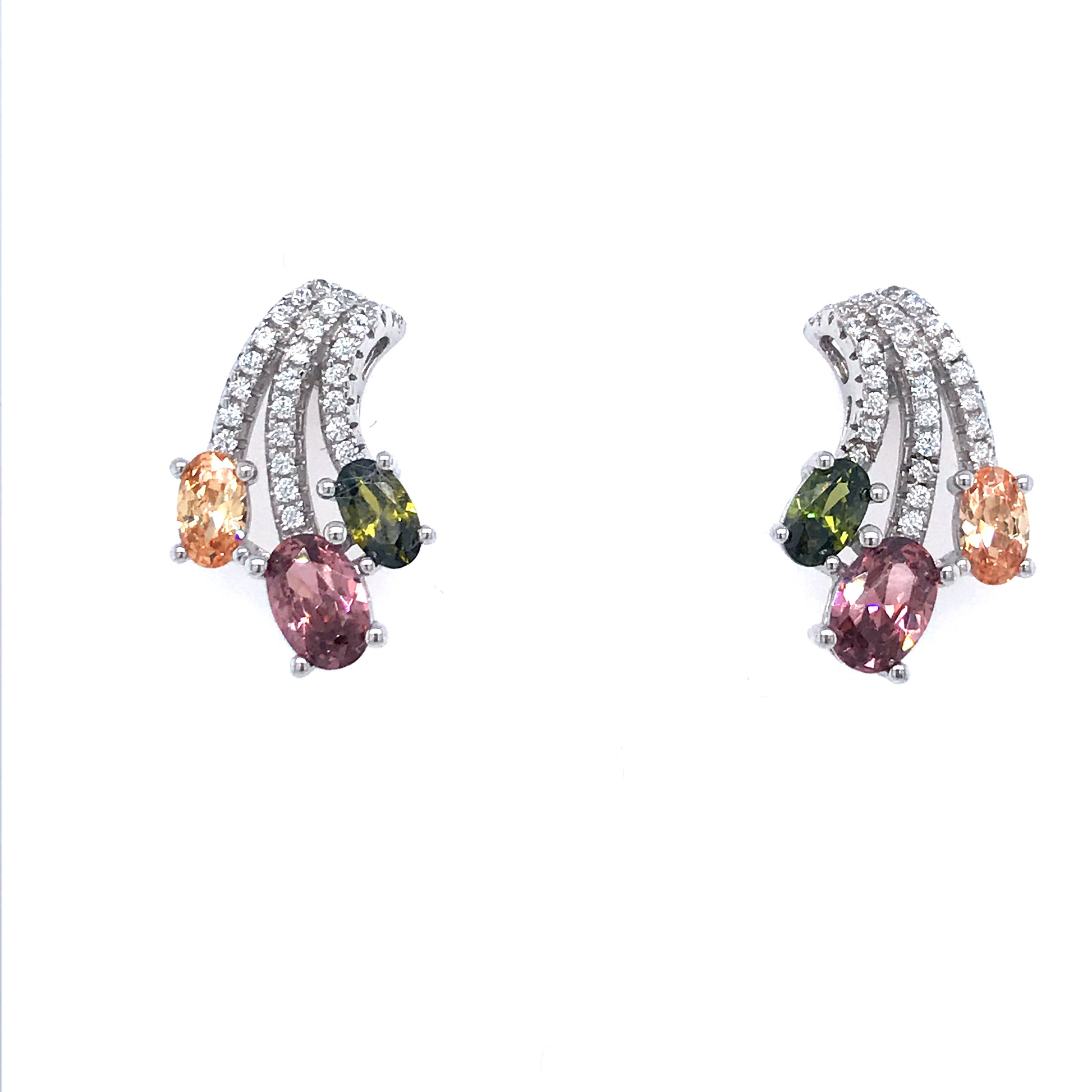 Sterling Silver Multicolored Stud Earrings - HK Jewels