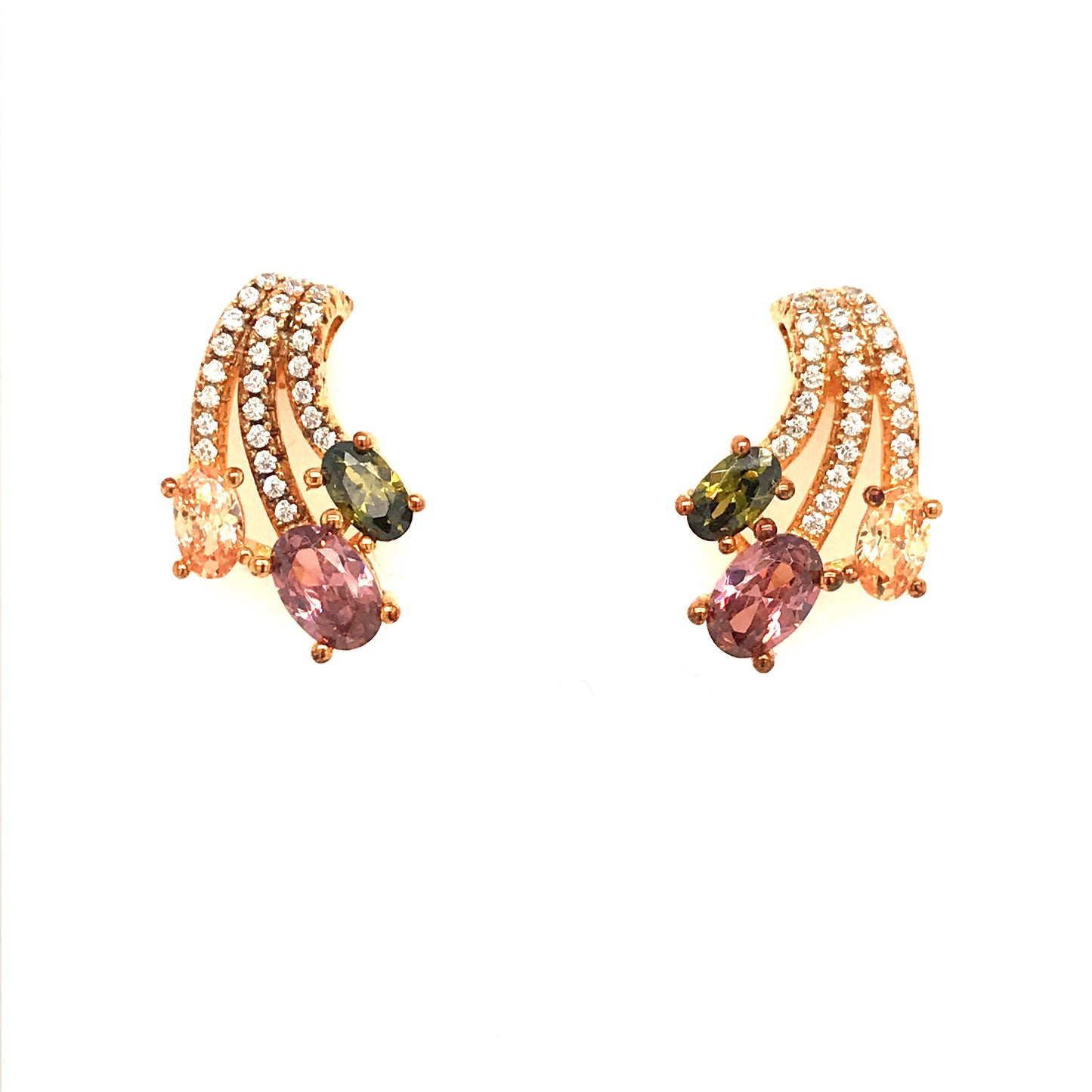 Gold Plated Sterling Silver Multicolored Stud Earrings - HK Jewels
