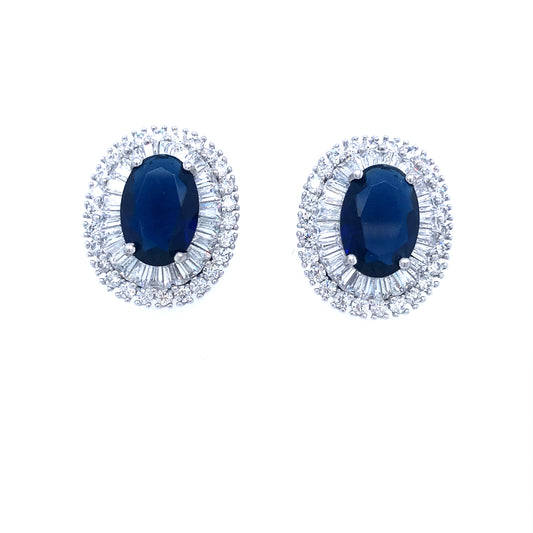 Sterling Silver Large Blue Stud Earrings - HK Jewels