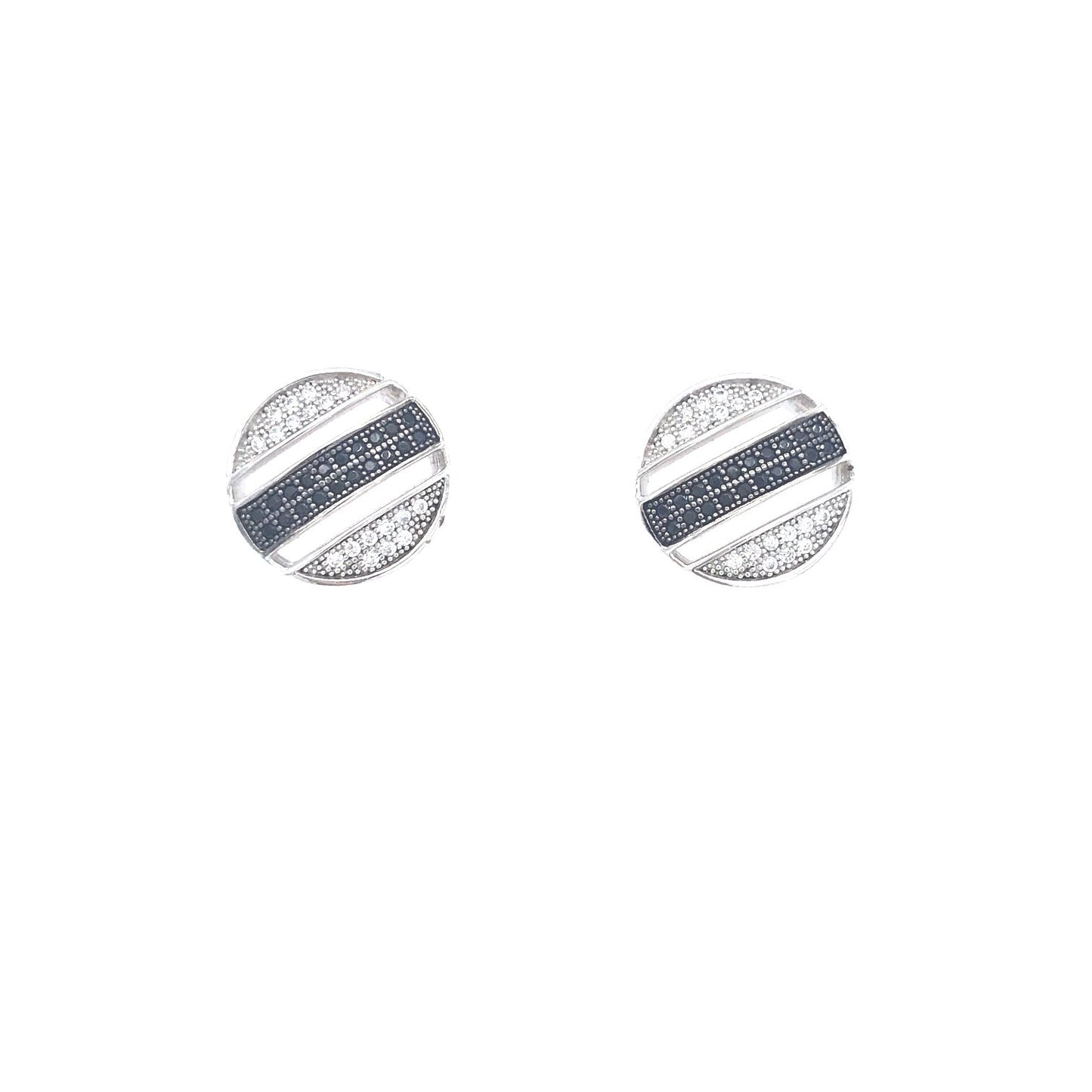 Sterling Silver Round Striped Stud Earrings - HK Jewels