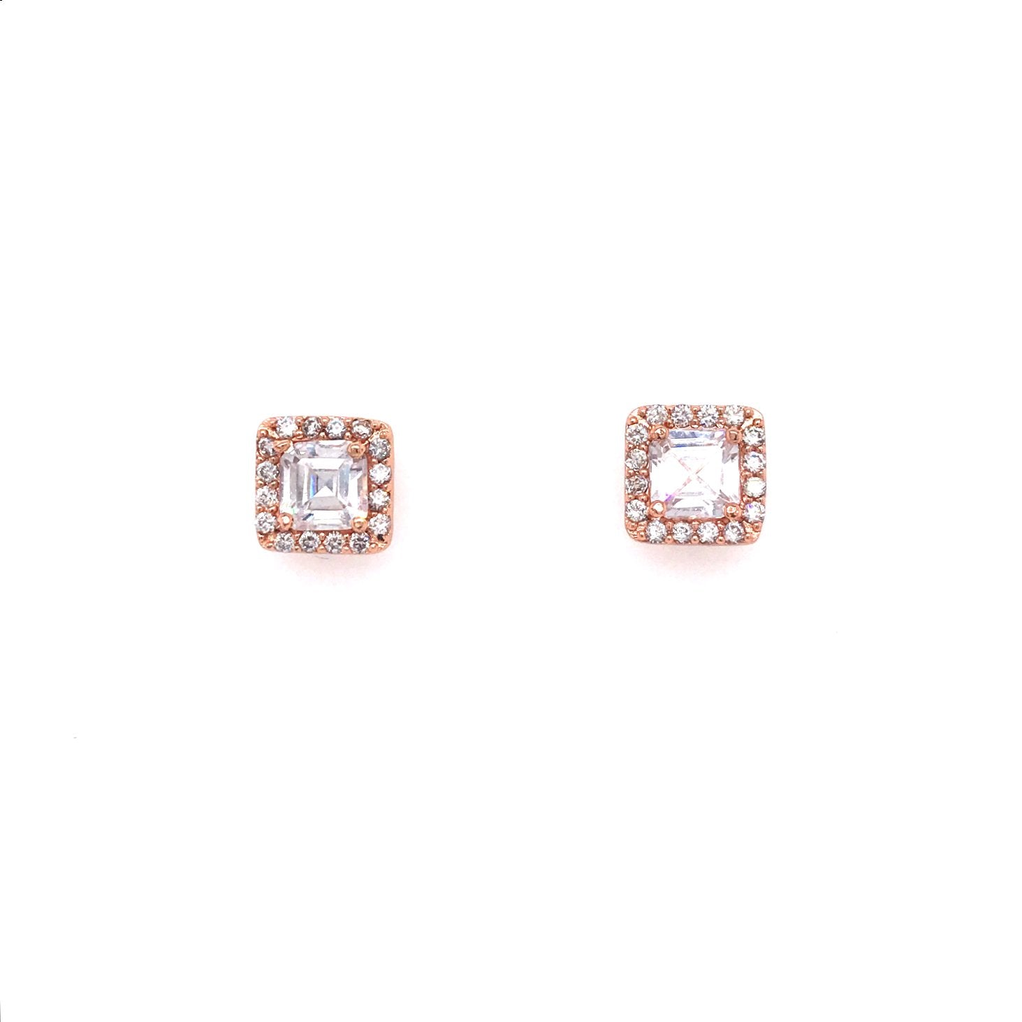 Rose Gold Plated Sterling Silver Square Micro Pave CZ Stud - HK Jewels