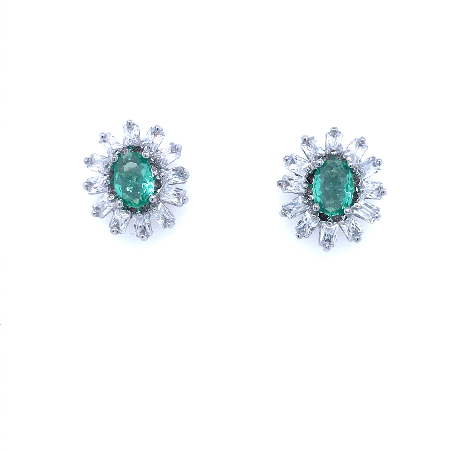Sterling Silver Green Stone Stud Earrings - HK Jewels