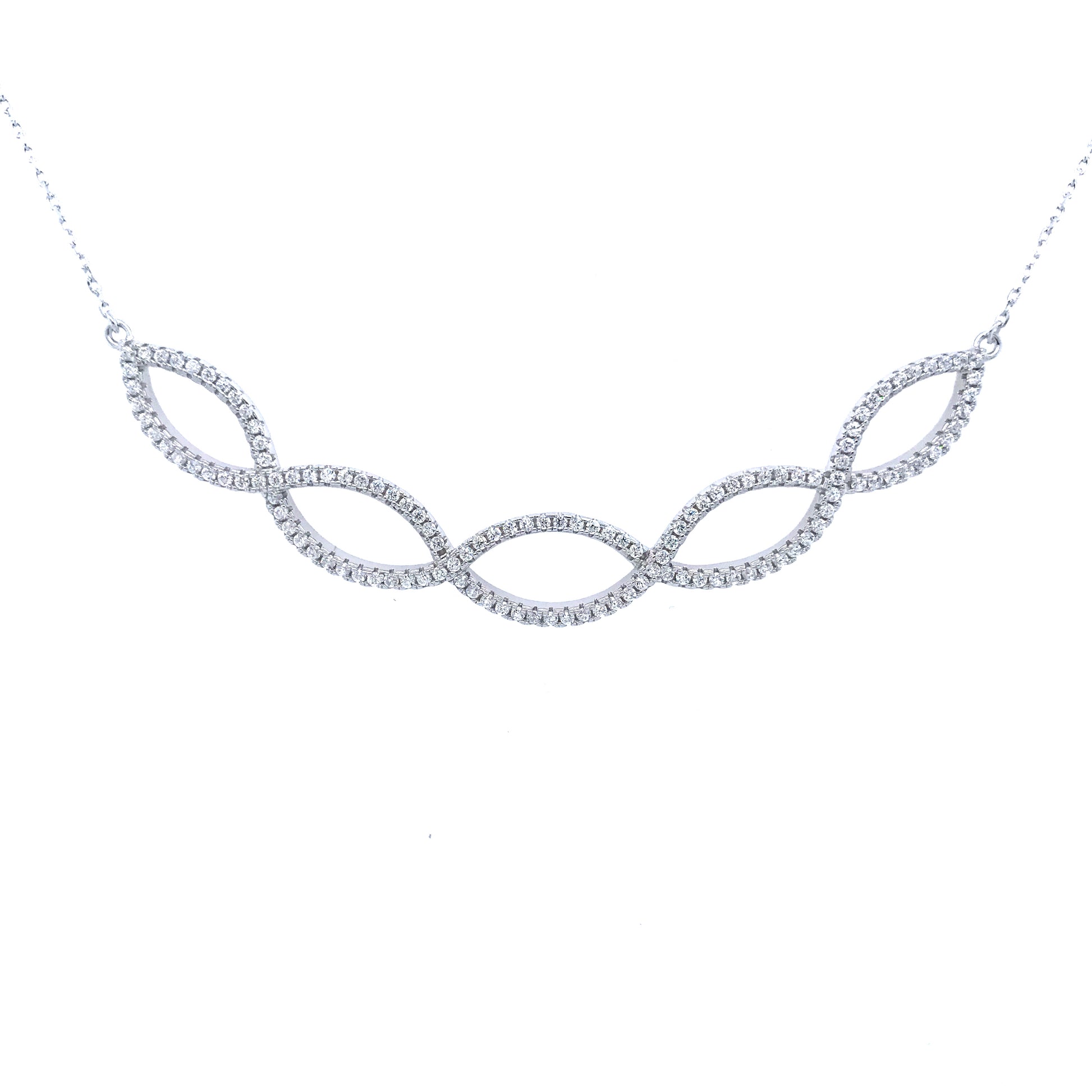 Sterling Silver Micro Pave Twisted Bar Necklace - HK Jewels