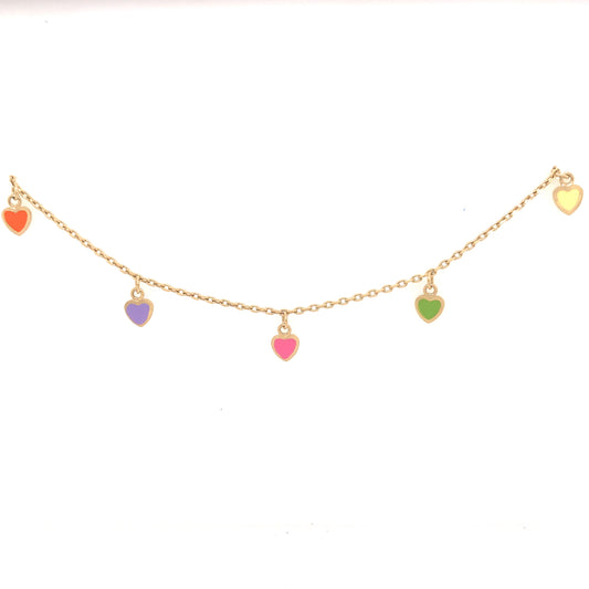 14k Multicolor  Enamel Heart Bracelet - HK Jewels