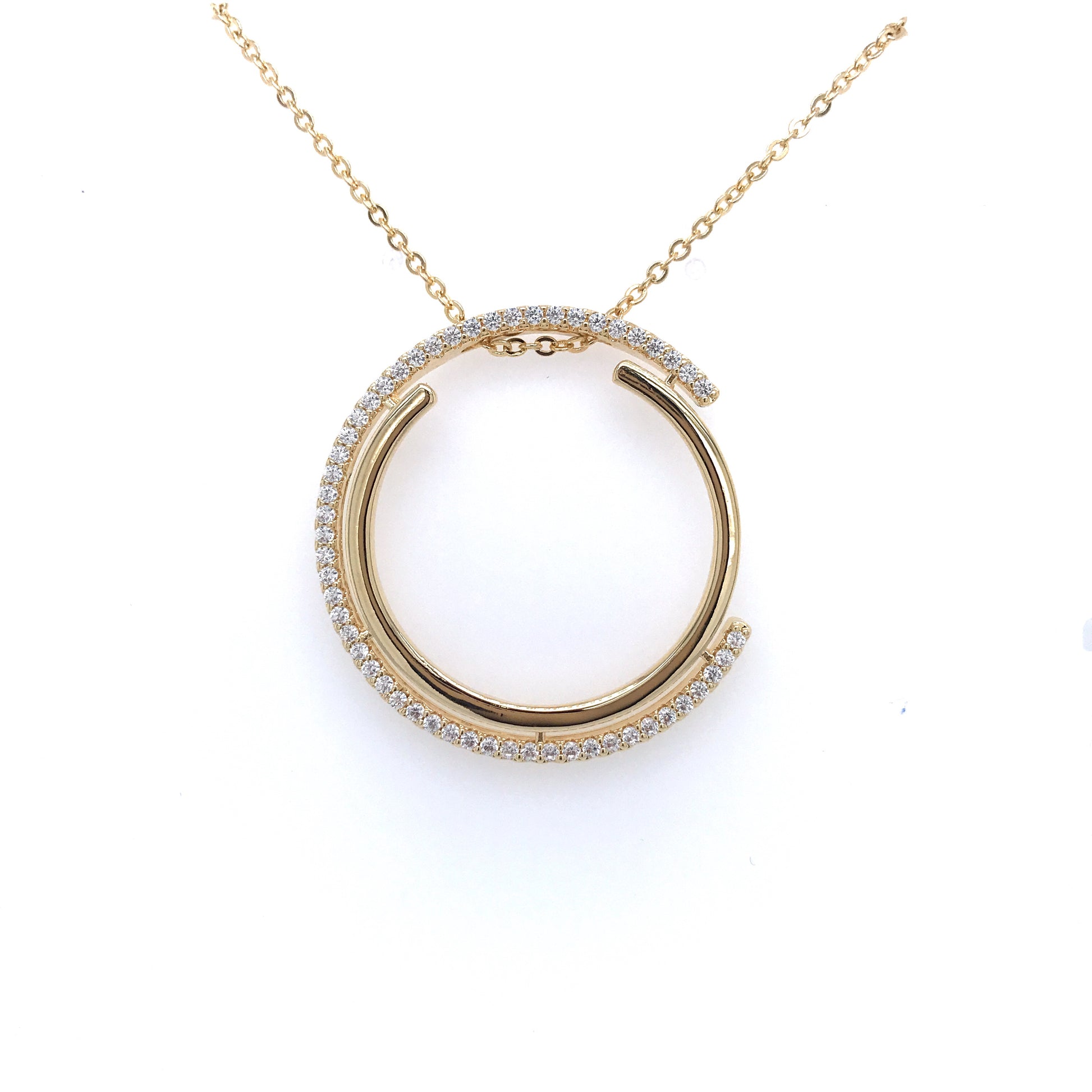 Gold And Micropave CZ Double Half Circle Pendant - HK Jewels