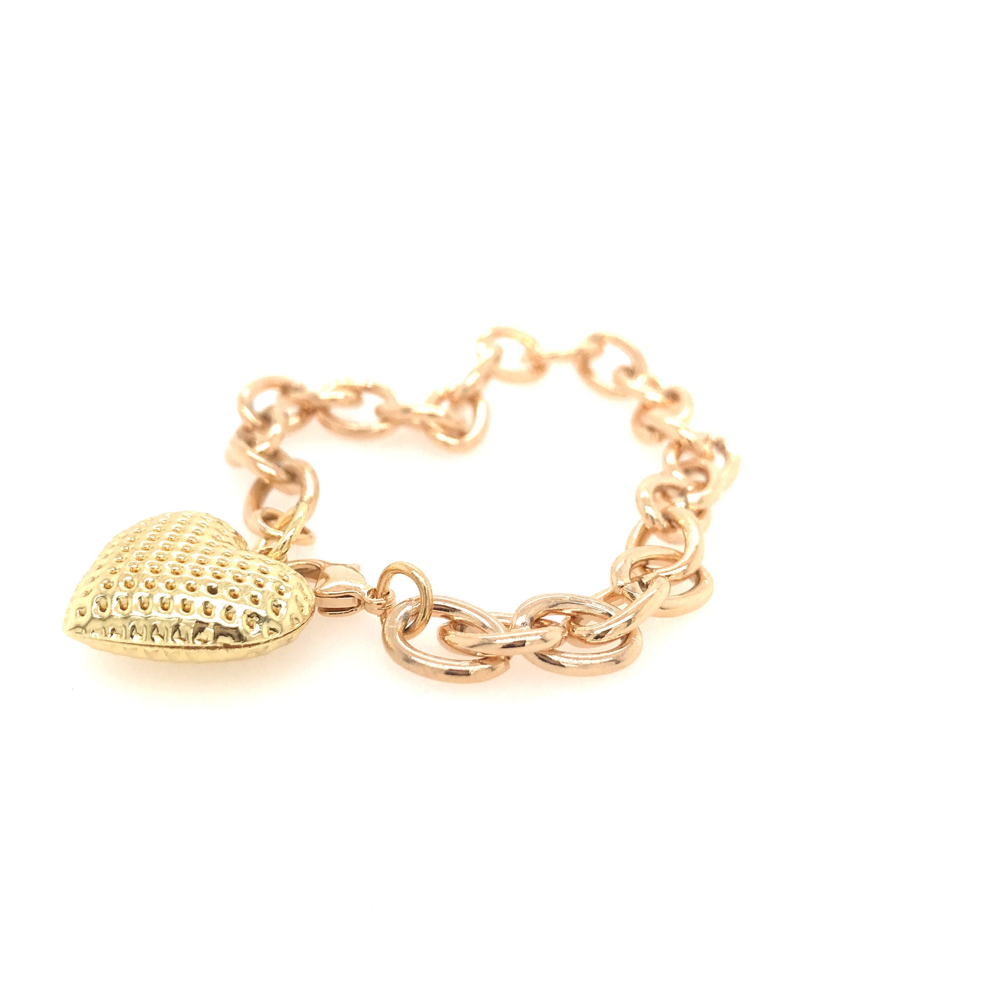 Gold Link Bracelet With Heart Charm - HK Jewels