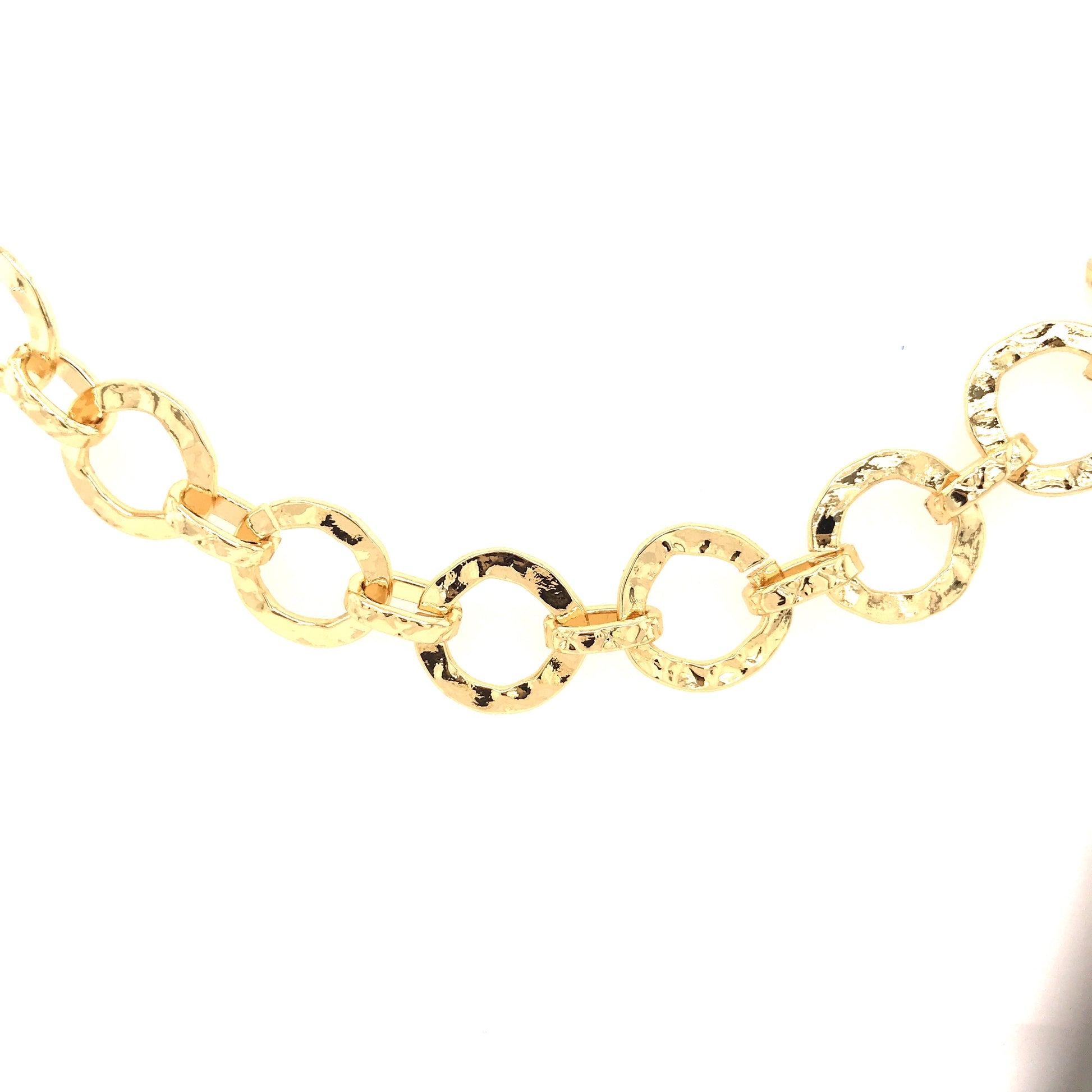 Gold Flat Hammered Circles Bracelet - HK Jewels