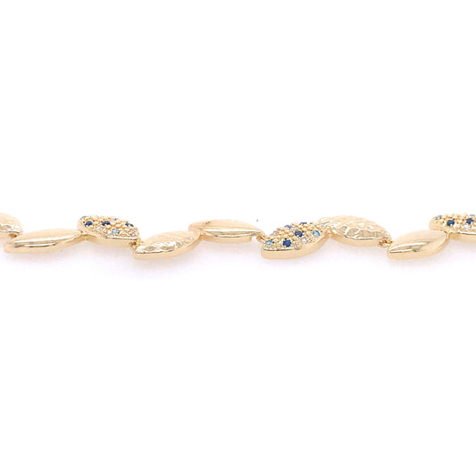 Goldplated Leaf Bracelet with Blue CZ's - HK Jewels
