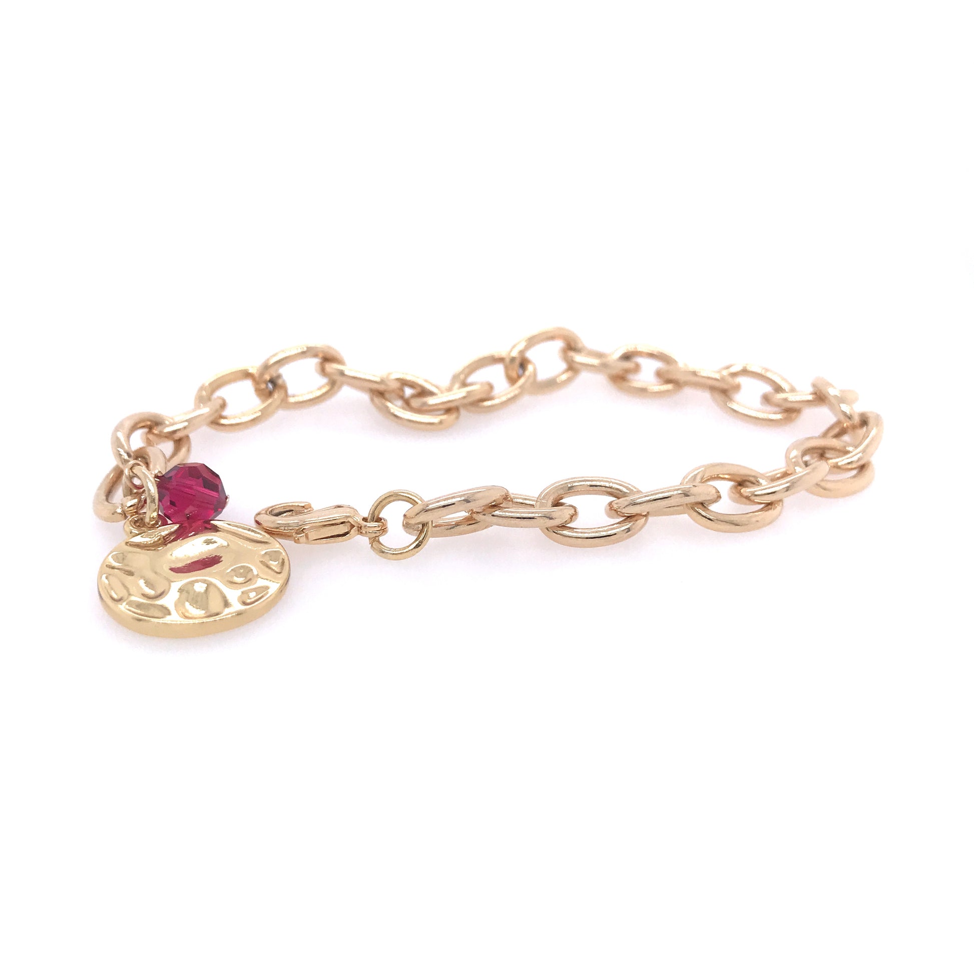 Gold Chain Bracelet With Coin Charm And Ruby Crystal - HK Jewels