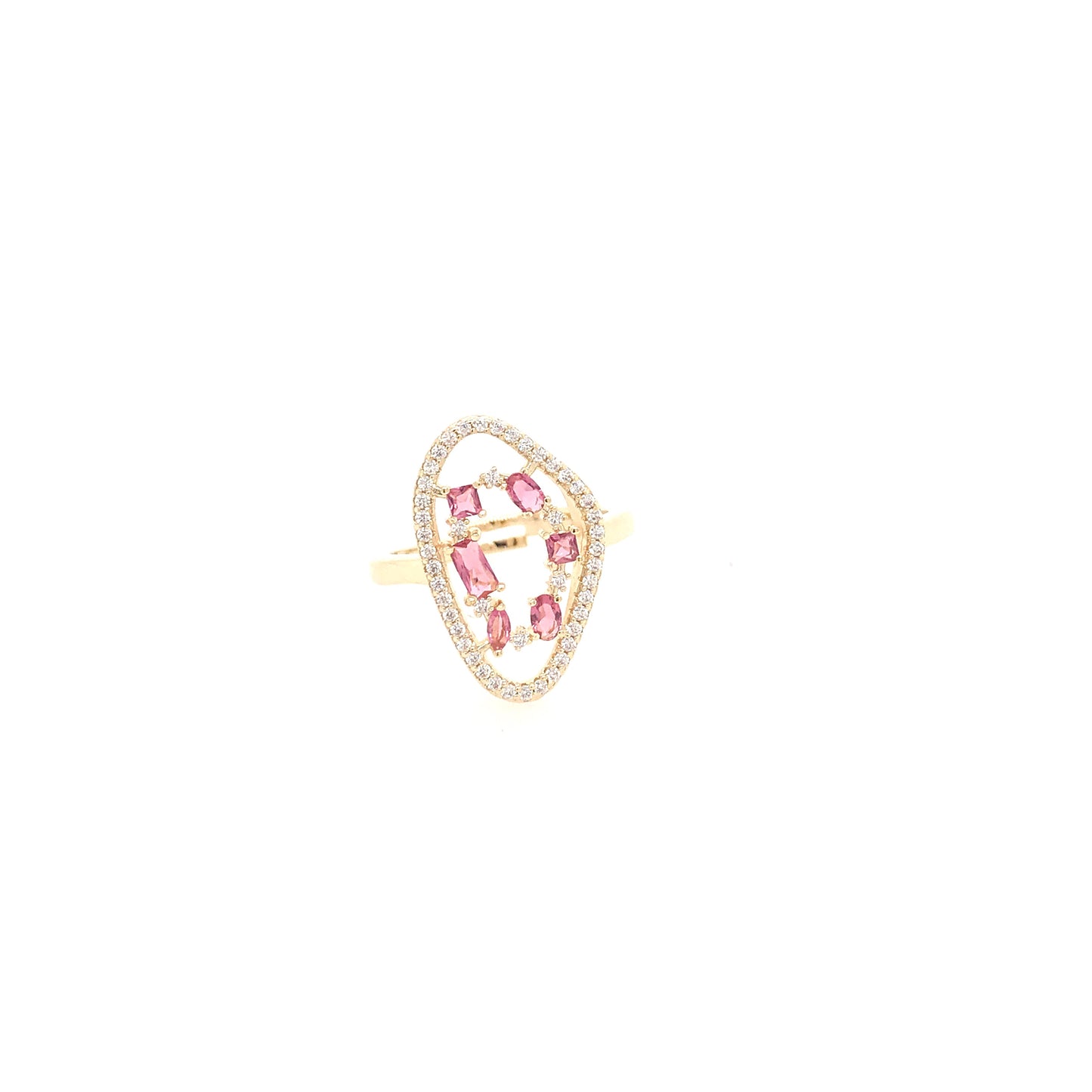 Gold Plated Ring In Natural Stone Shape With Micropave Stones - HK Jewels