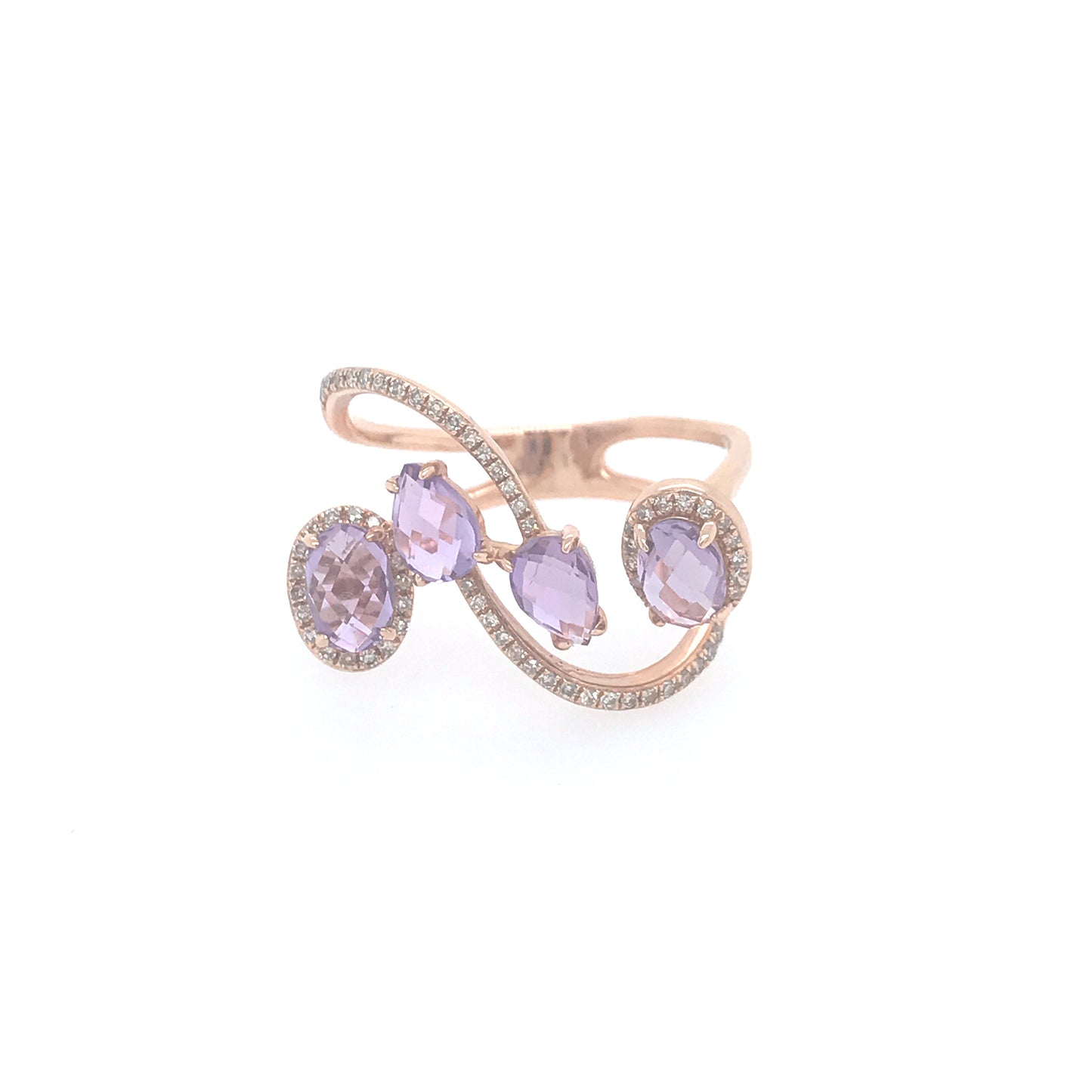 14k Rose Gold  Amethyst and Diamond Ring - HK Jewels